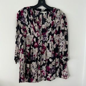 100% SILK FLORAL JOIE BLOUSE PINK BLACK GREY FLOWERS SIZE MEDIUM